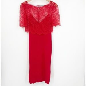 Vintage Marchesa Made In USA Red Lace Overlay Midi Dress Sz 2 Elegant Cocktail